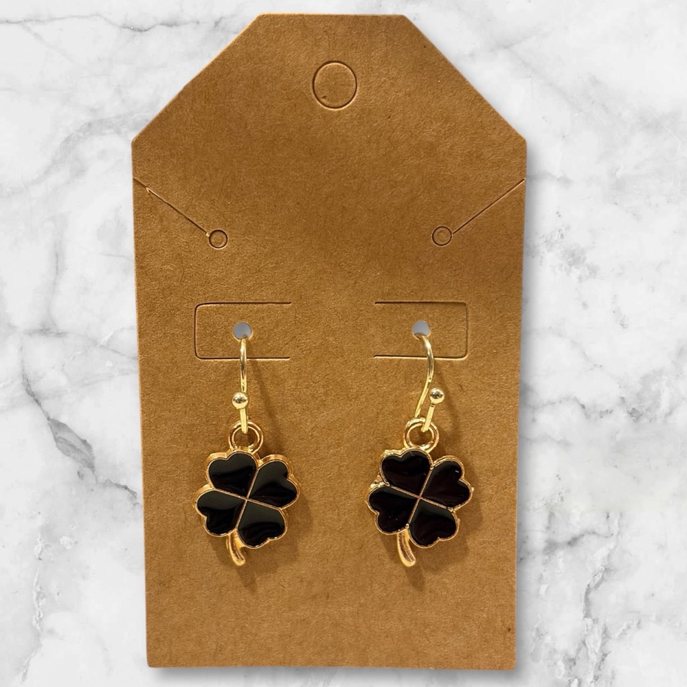 Gold and Black Clover Earrings